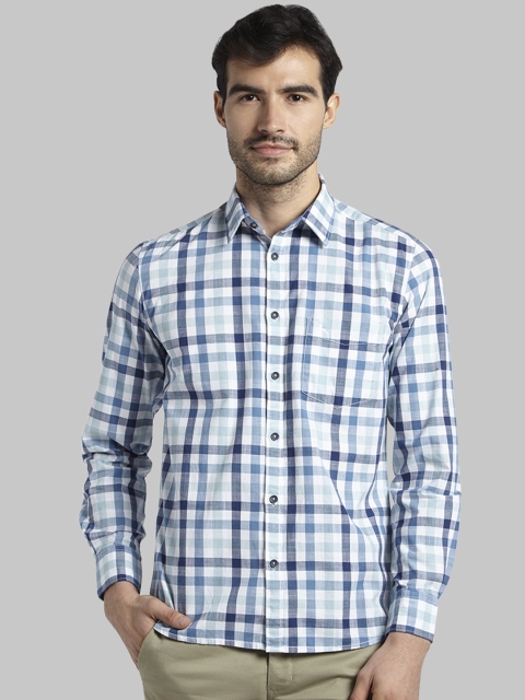 Parx Men Blue Slim Fit Checked Casual Shirt