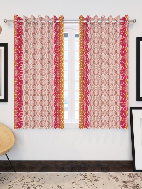 

Divine Casa Peach-Coloured & Brown Set of 2 Window Curtains
