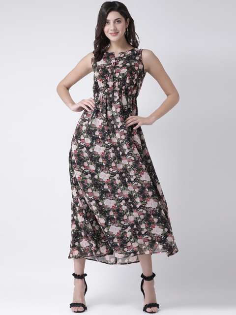 

The Vanca Women Black Printed Fit and Flare Dress