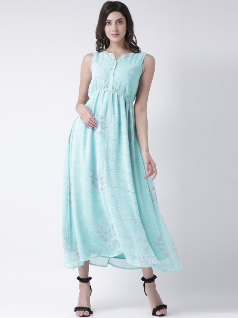 

The Vanca Women Turquoise Blue Printed Fit and Flare Dress