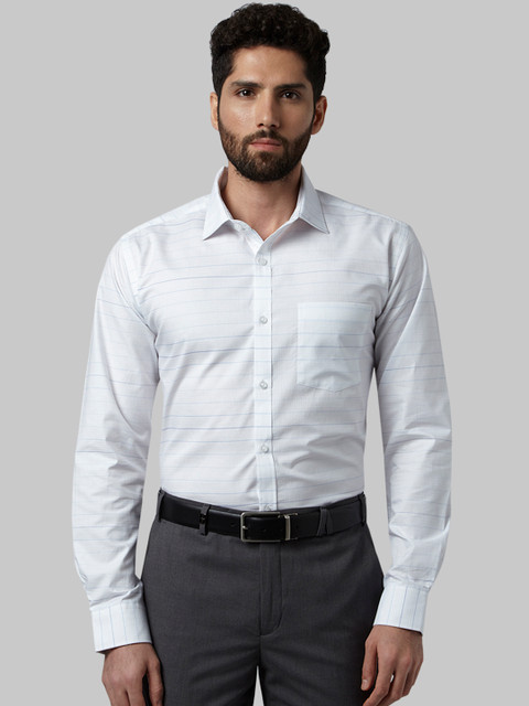 

Park Avenue Men White & Blue Slim Fit Striped Formal Shirt