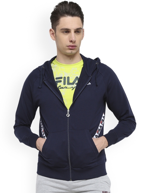 

FILA Men Navy Blue Printed Hooded Sweatshirt