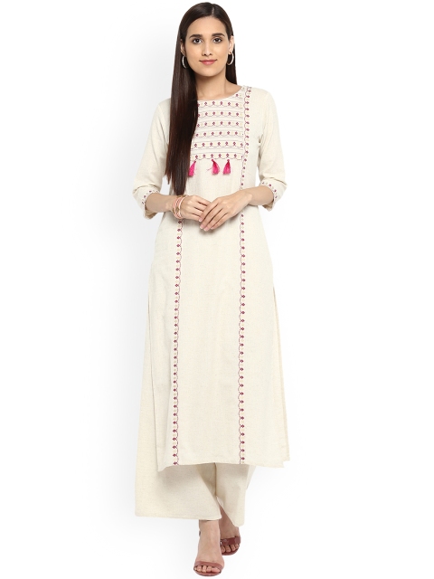 

ZIYAA Women Off-White Printed Kurta with Palazzos