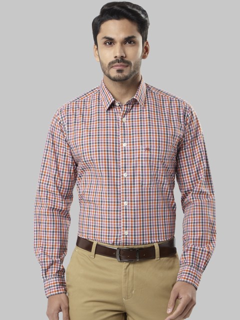 

Raymond Men Orange & Grey Slim Fit Checked Formal Shirt