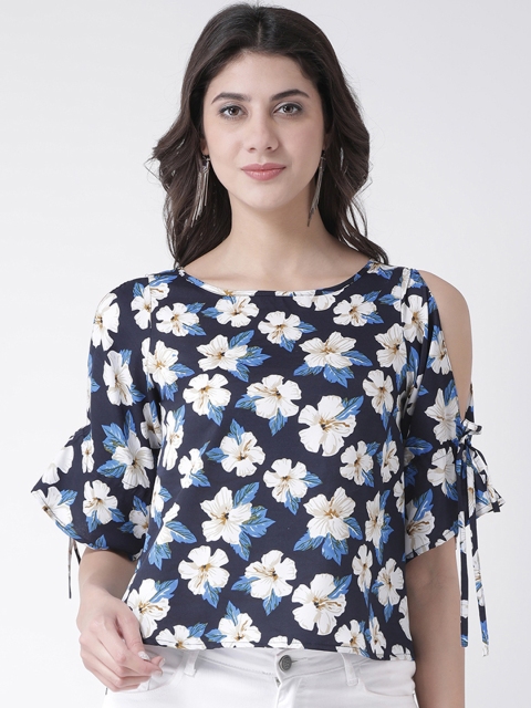 

The Vanca Women Navy Blue Printed A-Line Top