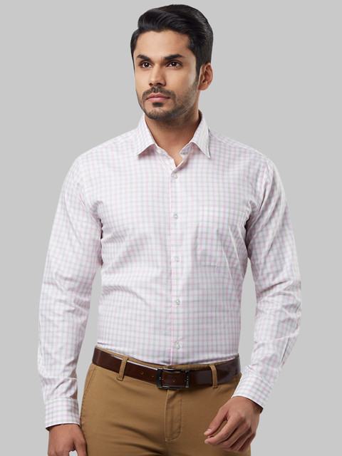 

Raymond Men White & Beige Regular Fit Checked Formal Shirt