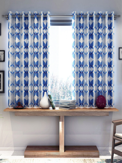 

Divine Casa Blue & White Set of 2 Window Curtains