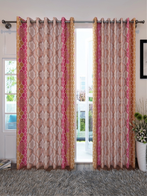 

Divine Casa Peach-Coloured & Brown Set of 2 Door Curtains