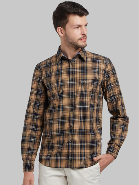 

Parx Men Brown & Black Slim Fit Checked Casual Shirt