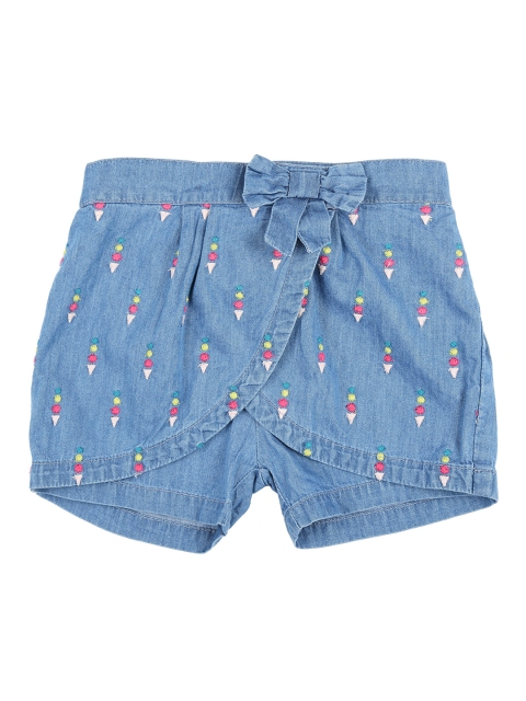 

CHALK by Pantaloons Girls Blue Printed Regular Fit Denim Shorts