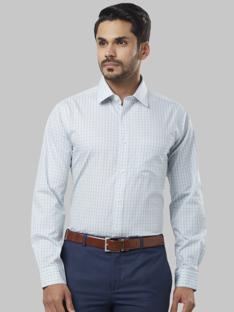 

Raymond Men Turquoise Blue Slim Fit Checked Formal Shirt