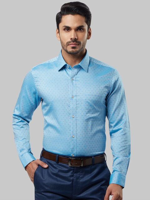 

Raymond Men Blue Regular Fit Self Design Party Shirt