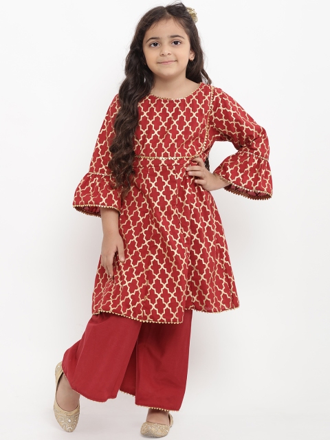 

Bitiya by Bhama Girls Maroon Printed Kurta with Palazzos