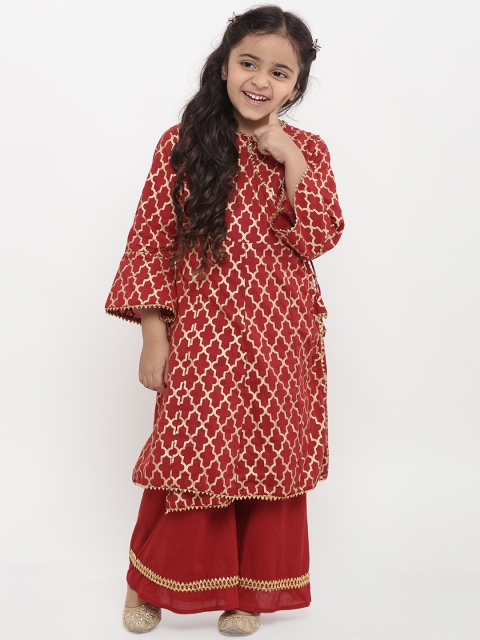 

Bitiya by Bhama Girls Maroon Printed Kurta with Palazzos