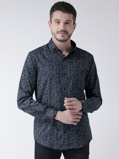 

Routeen Men Navy Blue Modern Slim Fit Printed Casual Shirt