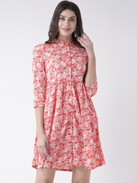 

The Vanca Women Orange Printed Fit and Flare Dress