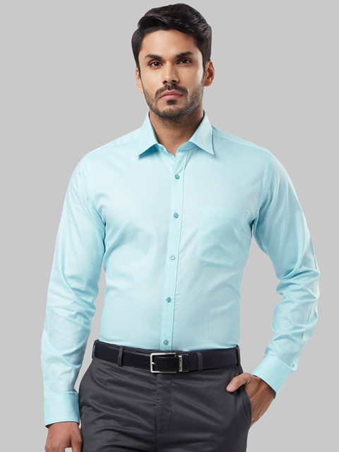 

Raymond Men Turquoise Blue Slim Fit Self Design Formal Shirt