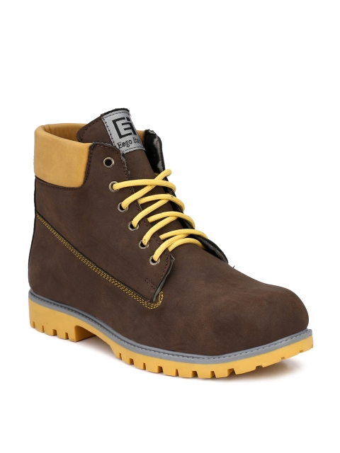 

Eego Italy Men Brown Colourblocked Leather High-Top Flat Boots
