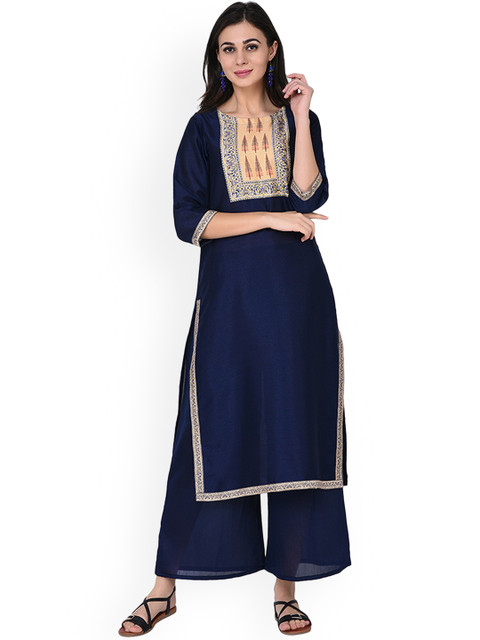 

ZIYAA Women Navy Blue Printed Kurta with Palazzos