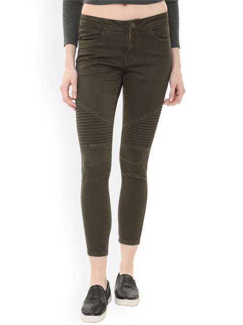 

People Women Olive Green Regular Fit Mid-Rise Clean Look Stretchable Jeans