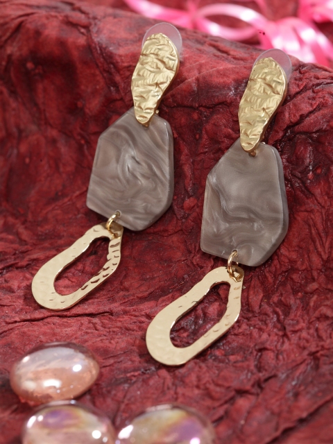 

SASSAFRAS Gold-Toned Contemporary Drop Earrings