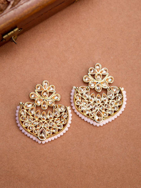 

Voylla Gold-Toned Crescent Shaped Drop Earrings