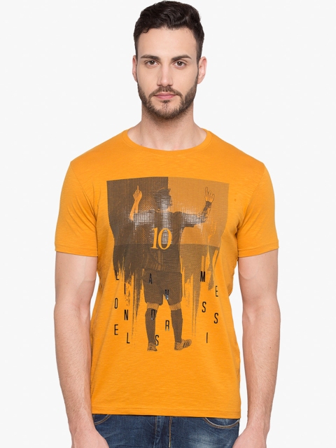 

Status Quo Men Yellow Printed Round Neck T-shirt