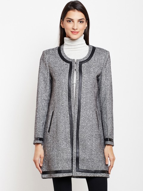 

Crimsoune Club Women Grey Self Design Overcoat