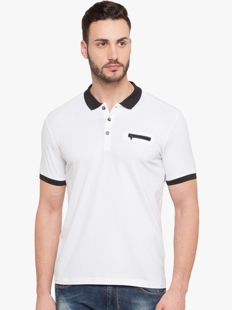 Status Quo Men White Solid Slim Fit Polo Collar T-shirt