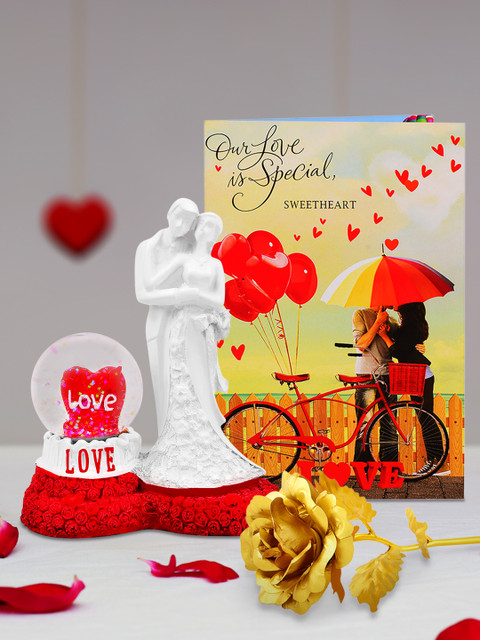 

Archies Multicoloured Combo of Love Figurine, Rose & Greeting Card, Multi