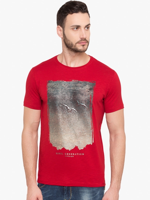 

Status Quo Men Red Printed Slim Fit Round Neck T-shirt