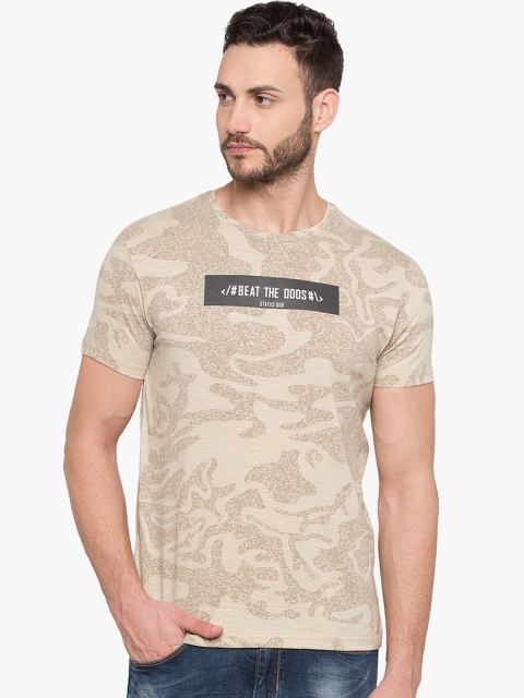 

Status Quo Men Beige Printed Round Neck T-shirt