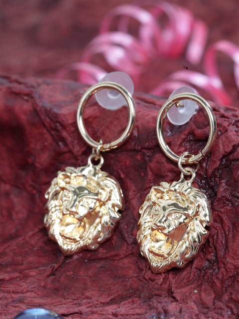 

SASSAFRAS Gold-Toned Contemporary Drop Earrings