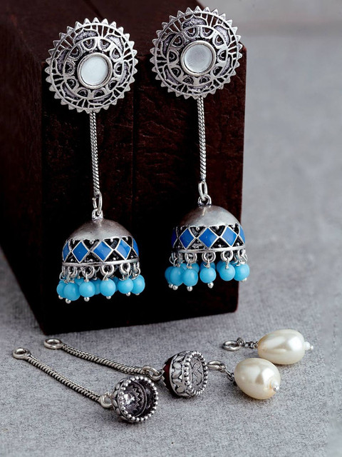 

Voylla Set of 3 Silver-Plated Oxidised Drop Earrings
