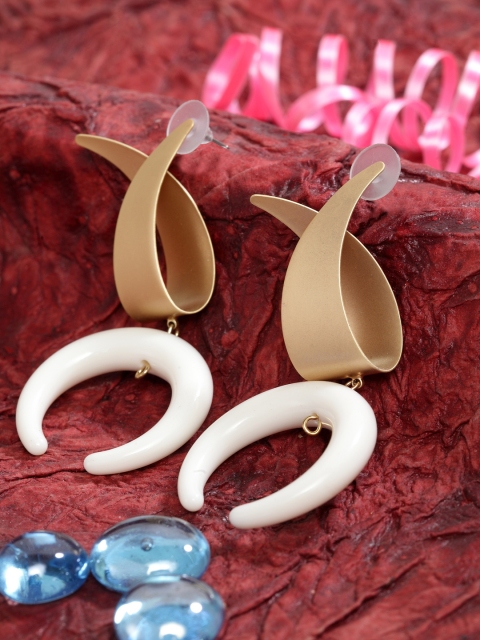 

SASSAFRAS Gold-Toned & White Contemporary Drop Earrings