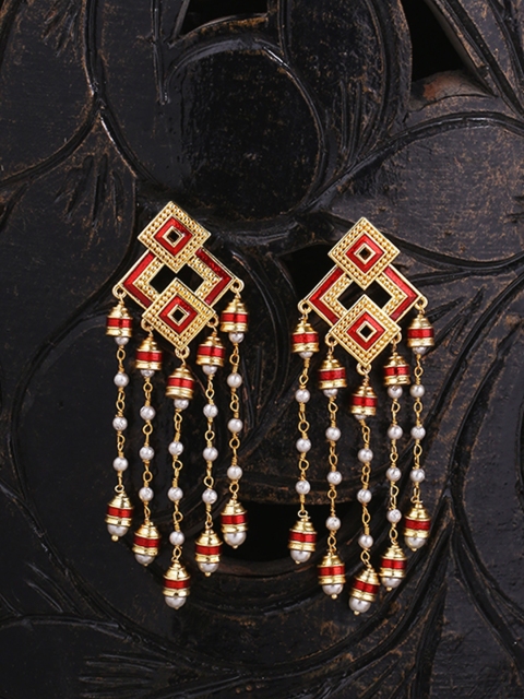 

Voylla Gold-Plated & Temple Square Drop Earrings