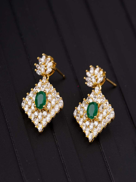 

Voylla Gold-Toned & White Handcrafted Geometric Drop Earrings