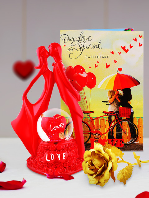 

Archies Multicoloured Combo of Love Figurine, Rose & Greeting Card, Multi
