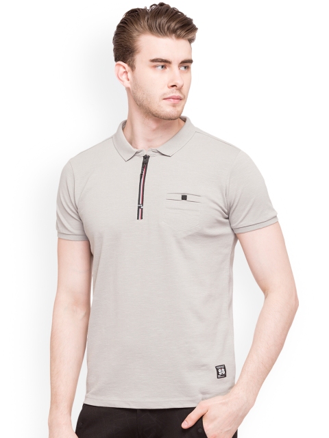 

Status Quo Men Beige Solid Polo Collar Pure Cotton T-shirt