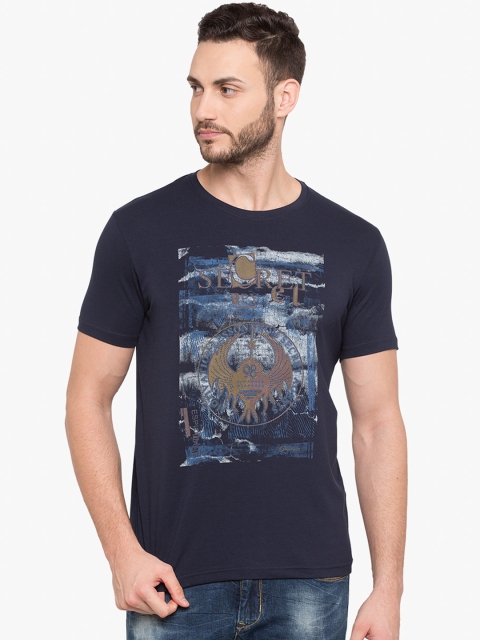 

Status Quo Men Navy Printed Round Neck T-shirt, Navy blue