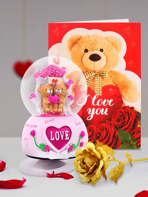 

Archies Pink Showpiece with Rose & Greeting Card