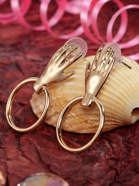 

SASSAFRAS Gold-Toned Contemporary Drop Earrings