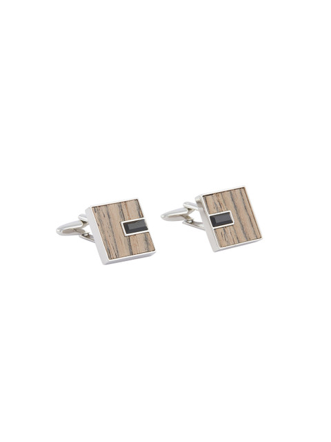 

shaze Tan Brown & Silver-Toned Square Cufflinks