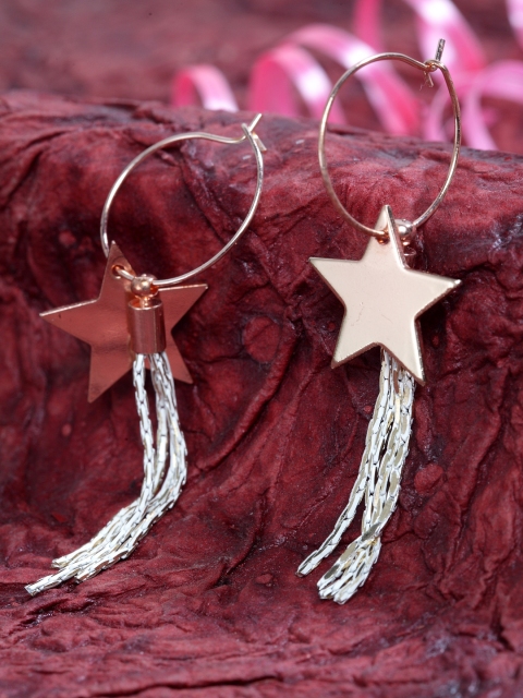 

SASSAFRAS Gold-Toned Contemporary Drop Earrings