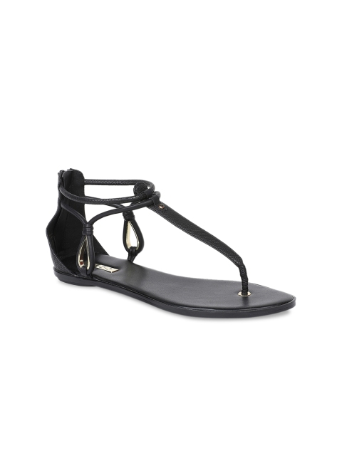 

ALDO Women Black Solid Synthetic Patent T-Strap Flats