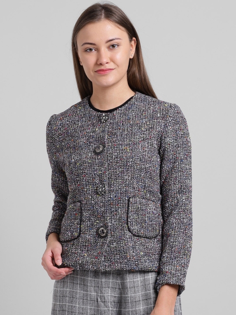 

Zink London Women Black Self Design Tailored Jacket