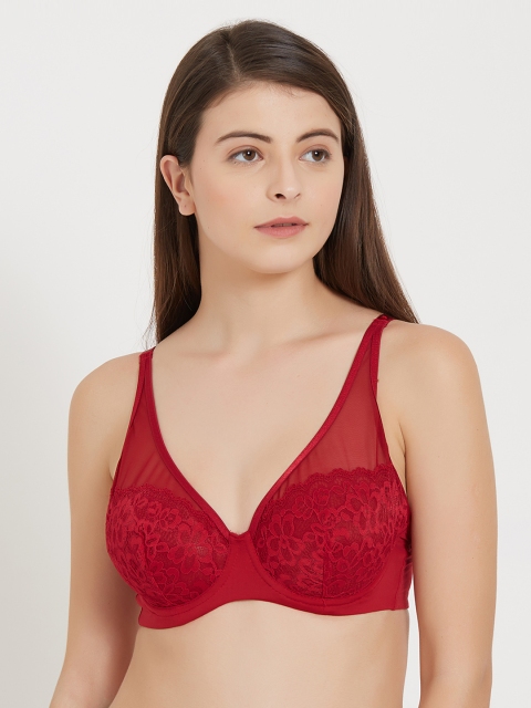 Soie Red Lace Underwired Non Padded Bralette Bra FB-544