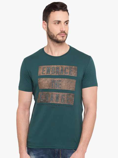 

Status Quo Men Green Printed Round Neck Pure Cotton T-shirt