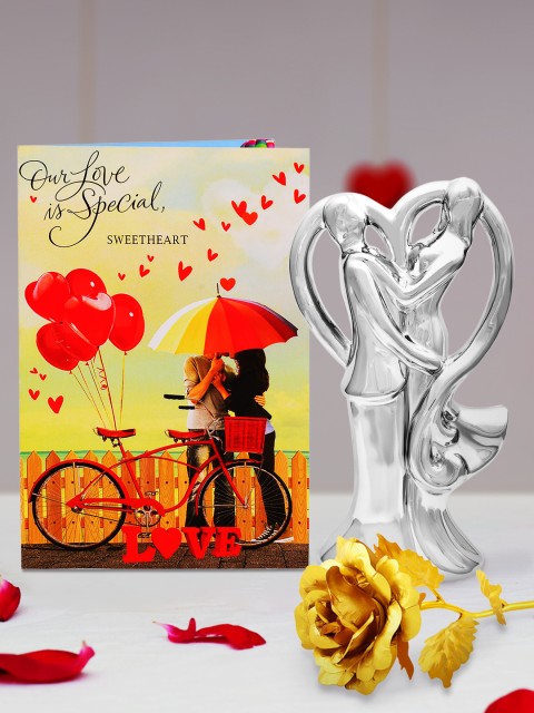 

Archies Multicoloured Combo of Love Figurine with Rose & Greeting Card, Multi