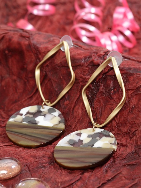 

SASSAFRAS Gold-Toned Contemporary Drop Earrings
